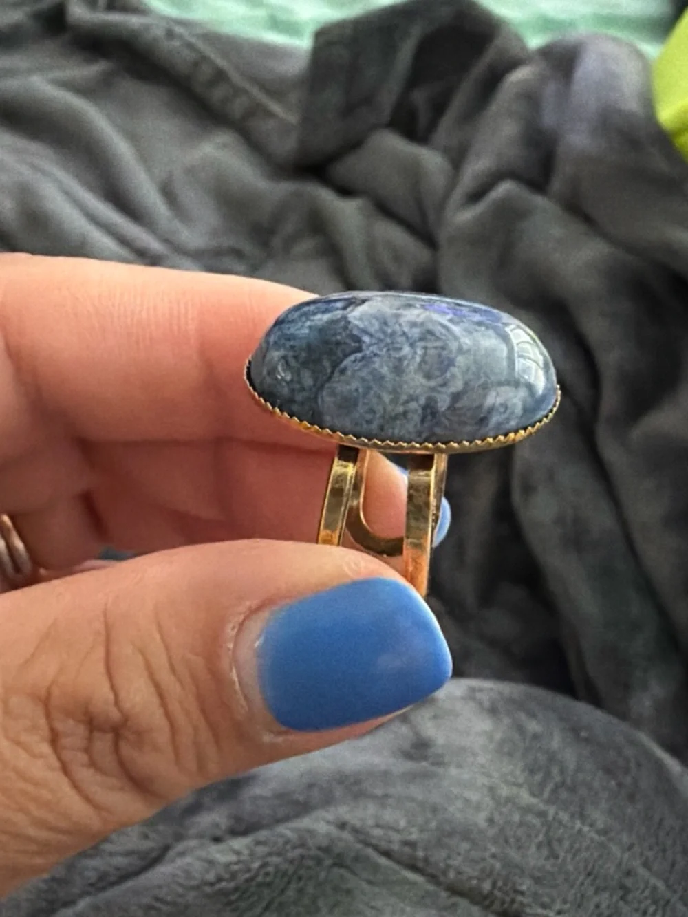 Blue Marbled Oval Stone Statement Ring
